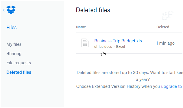 Arquivos excluídos do Dropbox