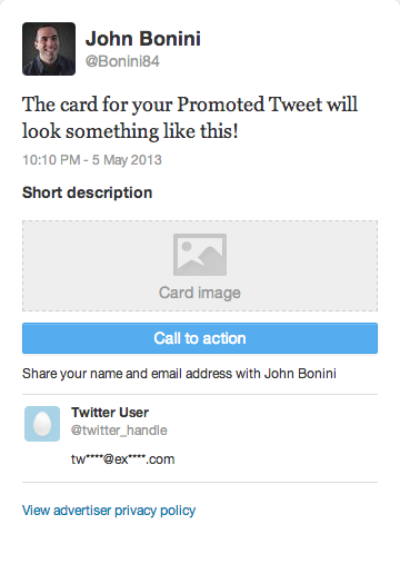 cartão para tweet promovido