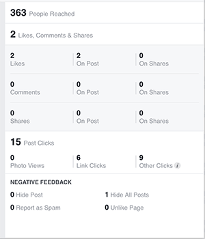 amostra de engajamento do Facebook Insights