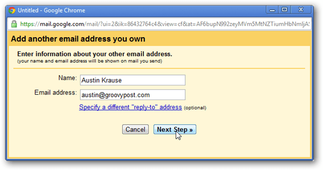 insira um novo endereço de email
