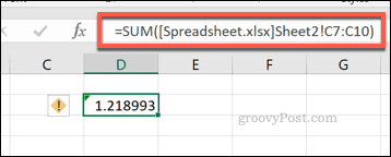 Uma fórmula do Excel SUM usando um intervalo de células de um arquivo diferente do Excel