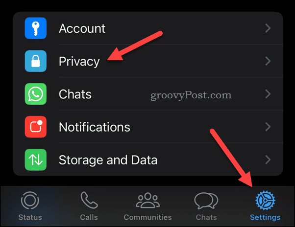 Abra as configurações de privacidade do WhatsApp no ​​iPhone