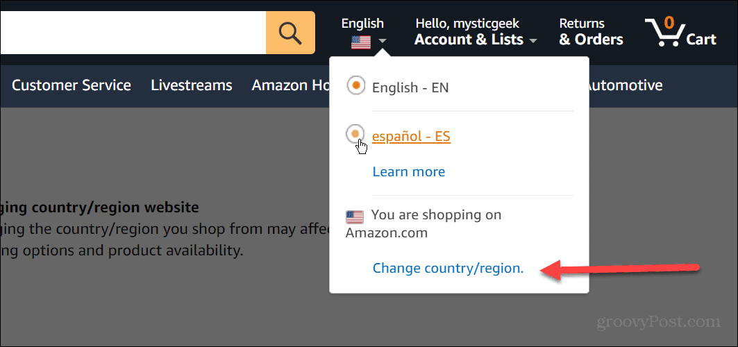 Alterar idioma na Amazon