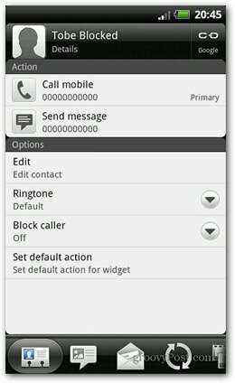 Chamador de bloco Android HTC