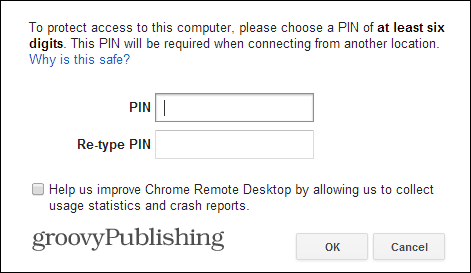 PIN do PC de área de trabalho remota do Chrome