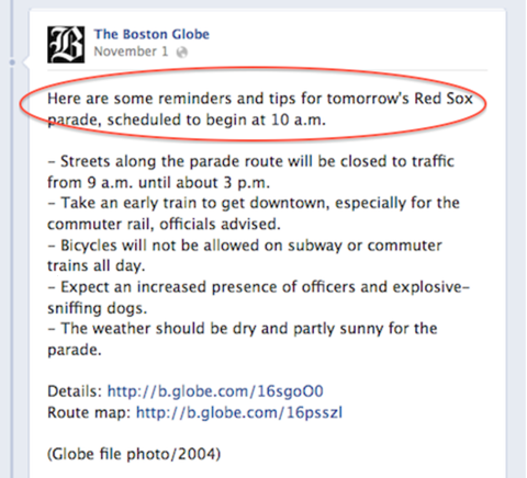 postagem desfile red sox do globo de boston