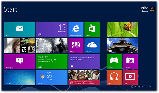 Tela inicial do Windows 8 Live Tiles