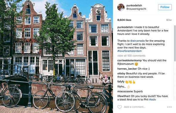 A Air Canada fez parceria com influenciadores do Instagram para promover novas rotas para Amsterdã, Cidade do México e Dubai.