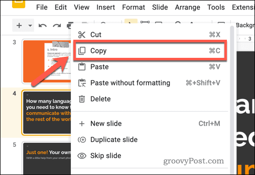 Copiando um slide do Google Slides