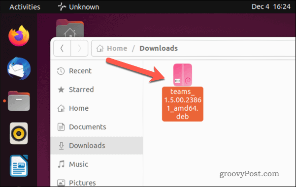 Abra o arquivo de instalação do Microsoft Teams no Ubuntu