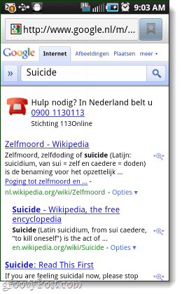 linha de ajuda suicida do google na holanda