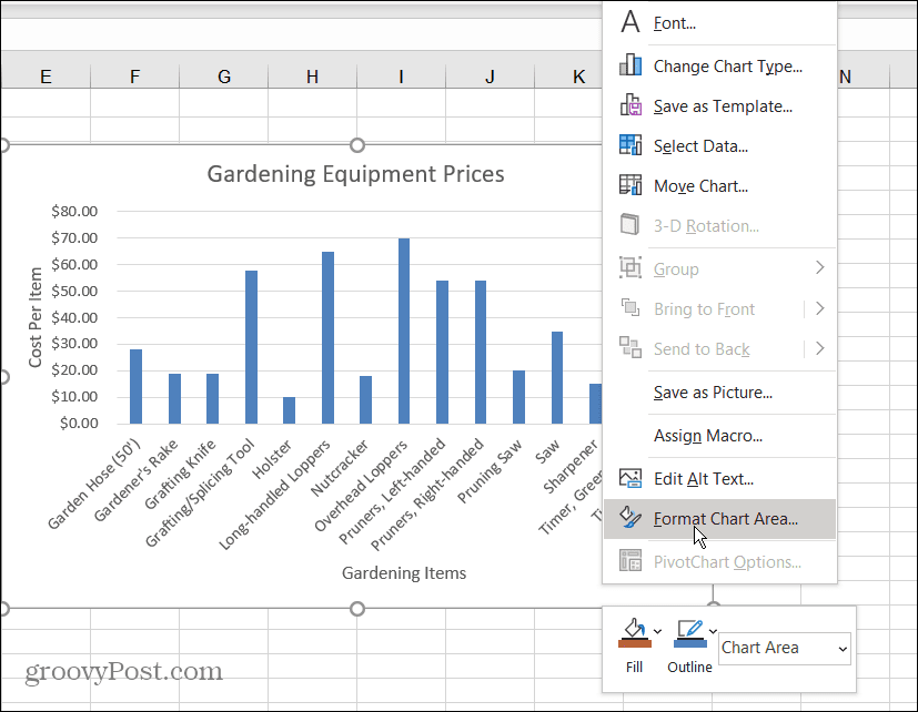 formatar a área do gráfico