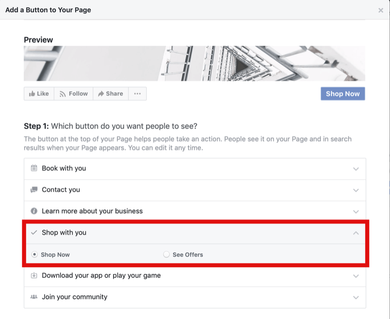 etapa 1 de como adicionar o botão Compre agora à página do Facebook para o Instagram Shopping