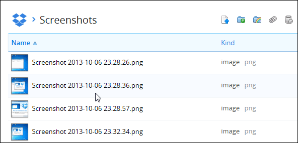 pasta de capturas de tela Dropbox