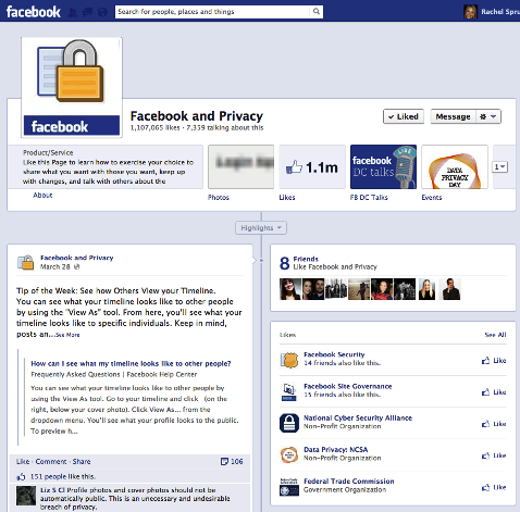Facebook e página de privacidade