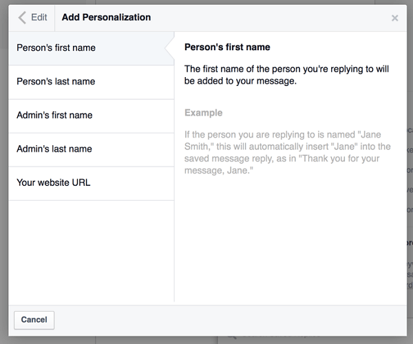 facebook adicionar personalização