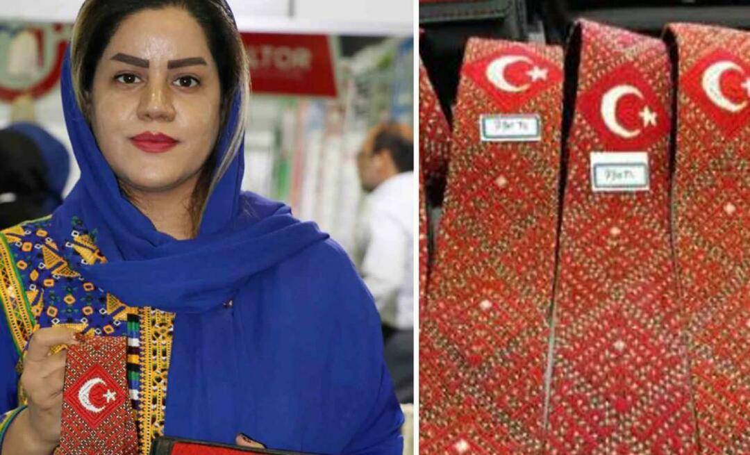 Amor Türkiye da mulher iraniana! Ele mostrou seu amor pela lua crescente e pela estrela com a gravata e a carteira que bordou