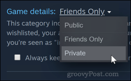 Definindo a privacidade do jogo Steam como Privada