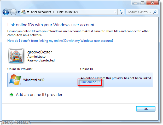 vincular o Windows Live ID à conta do Windows 7