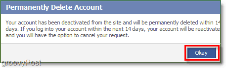 Você deve esperar 14 dias após confirmar a exclusão da sua conta do Facebook