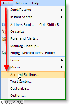Configurações de conta do Microsoft Outlook 2007