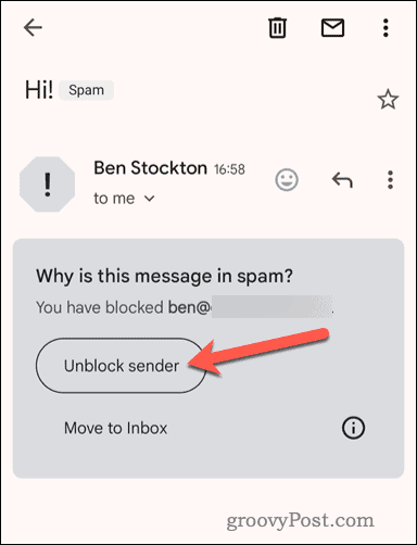 Desbloquear um remetente bloqueado no aplicativo Gmail para celular