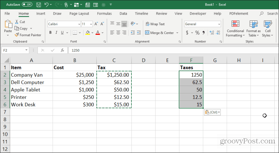 valores colados de células de fórmula