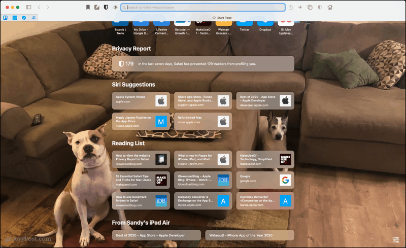 Página inicial do Safari no Mac