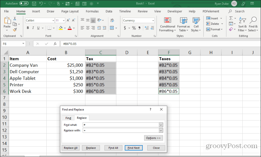 pesquisar e substituir fórmula no Excel