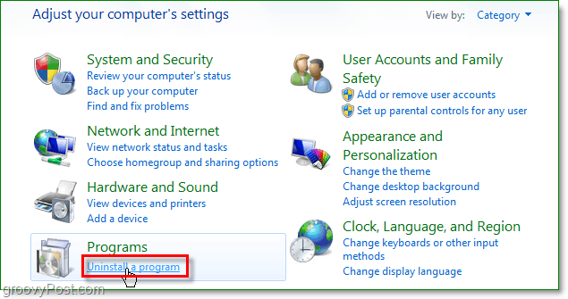 clique em desinstalar um programa para continuar removendo, ou seja, do windows 7