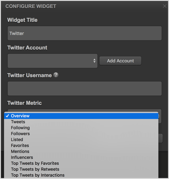 Cyfe configurar widget do Twitter