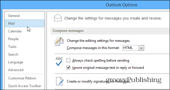 Opções do Outlook