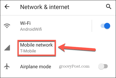 configurações de rede móvel android