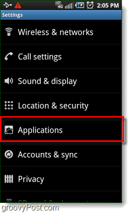 Configurações de aplicativos Android 