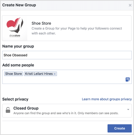 Facebook criar grupo com página