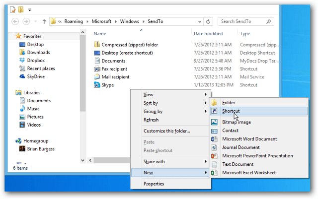 Adicione o Início rápido ao menu Enviar para o contexto no Windows 7