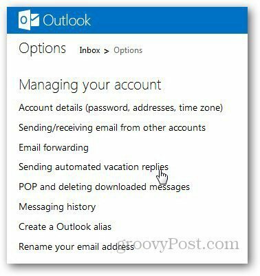 Mensagem de férias do Outlook 2