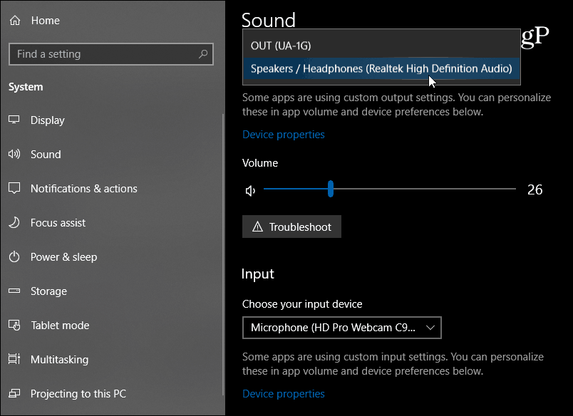 Novas configurações de som do Windows 10