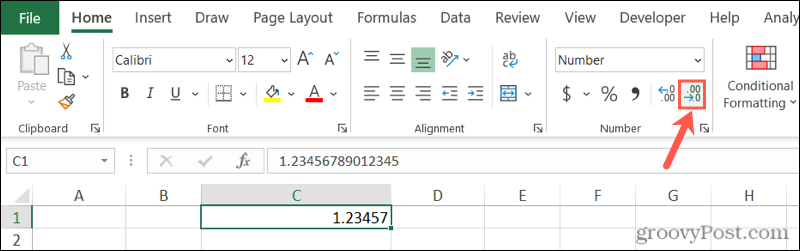 Diminuir botão decimal no Excel