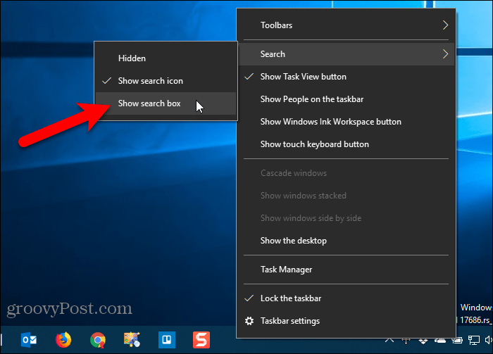 Mostrar configuração da barra de tarefas da caixa de pesquisa no Windows 10