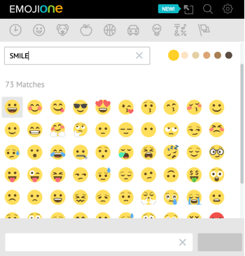 Clique no ícone do unicórnio para abrir a biblioteca de emoji do EmojiOne.
