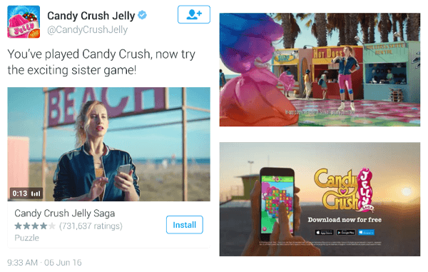 anúncio em vídeo do twitter candy crush