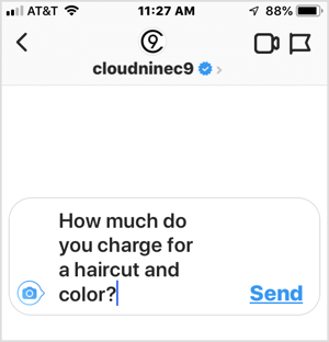 Exemplo de pergunta comum para empresas no Instagram.