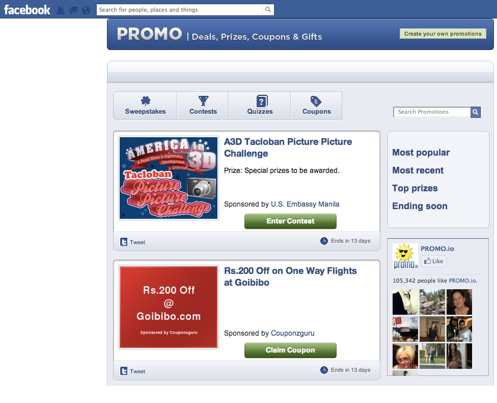 aplicativo de promoção do facebook