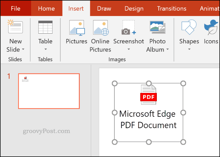 Um arquivo PDF inserido como um objeto no PowerPoint