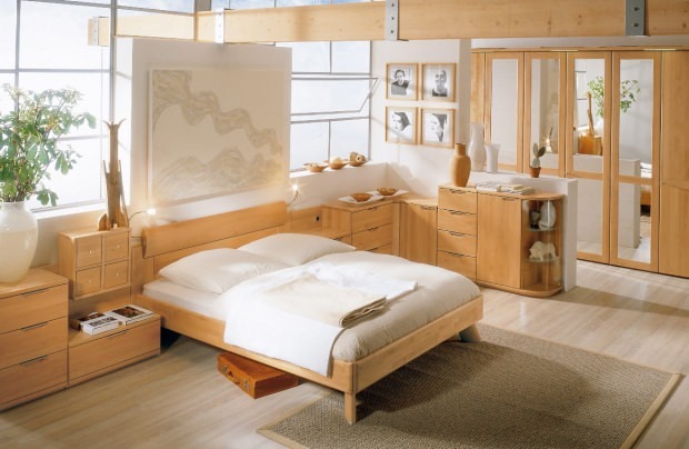 decoração de cama de madeira natural