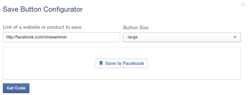 botão salvar Facebook definido para a página