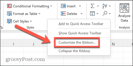 excel personalizar faixa de opções