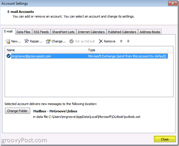 Botão Fechar da captura de tela do Outlook 2010 para economizar na conta