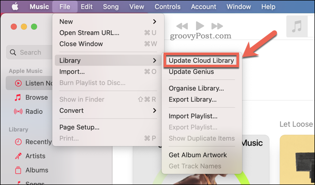Atualizando a coleção de nuvem da Apple Music no app Mac Music